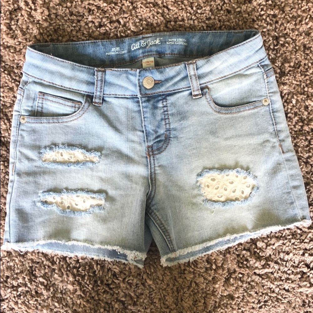 Girls Crochet Destructed Jean Shorts